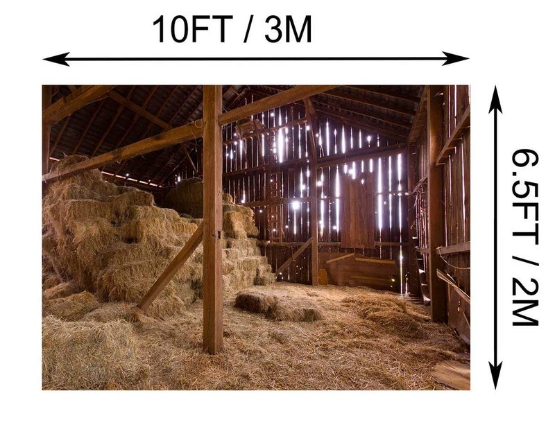BELECO 10x6.5ft Western Farm Backdrop Interior of Old Barn with Straw Bales Country Scene Rustic Photography Backdrop for Photoshoot Party Nativity Decoration Photo Background Props L-0015 - Image 4